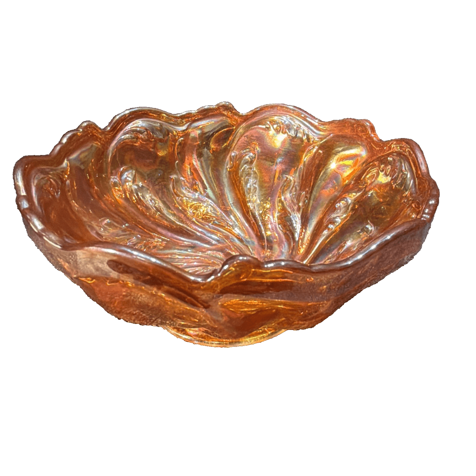 Imperial Marigold Carnival Glass Acanthus Round Bowl EAPG Swirl Early 1900’s