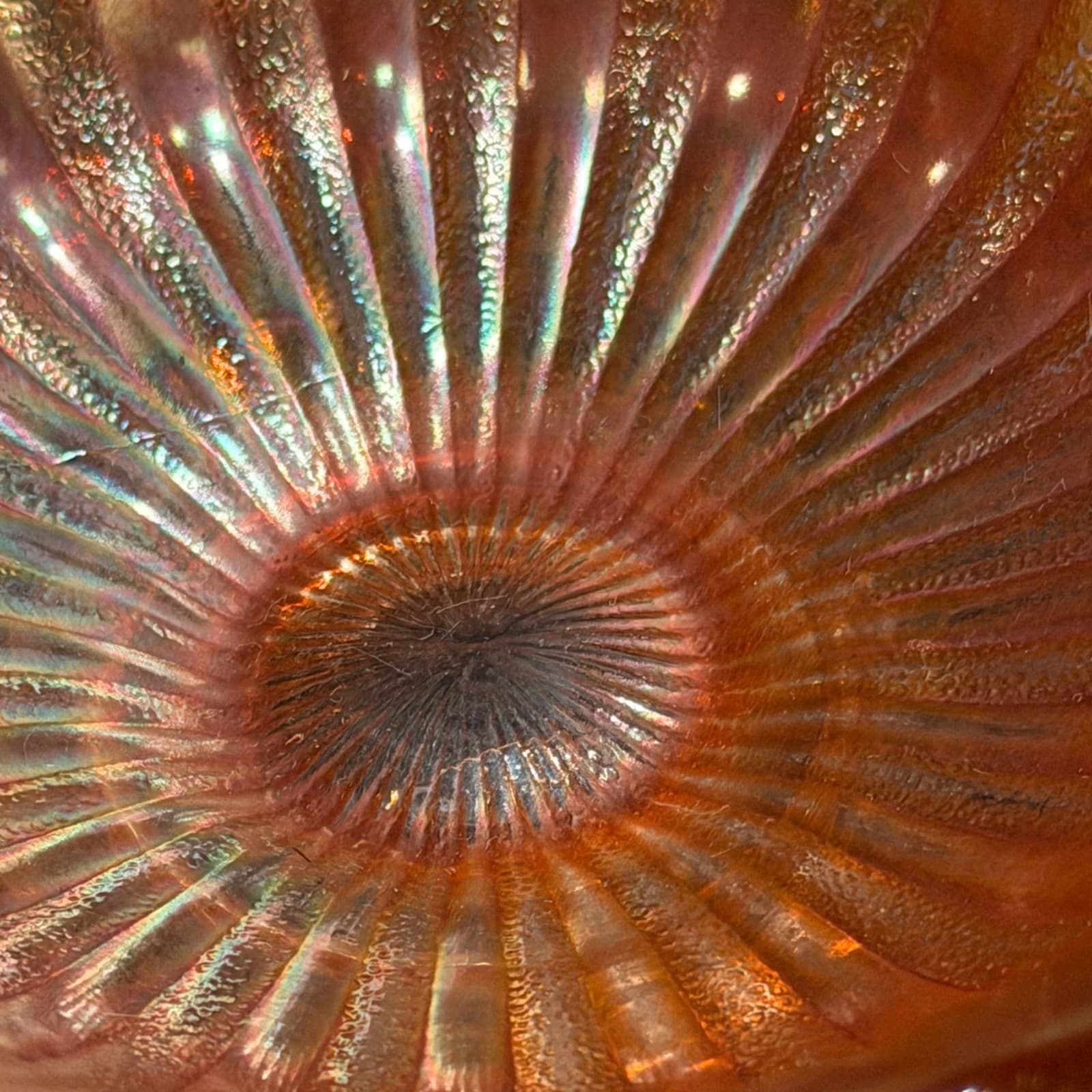 Fenton Stippled Rays Marigold Carnival Glass Bowl Scalloped Edge 5.75 Inches - Thumbnail 7