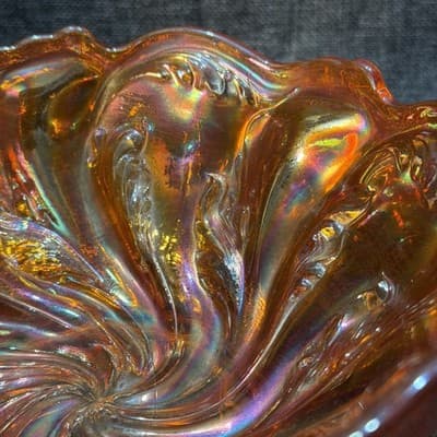 Imperial Marigold Carnival Glass Acanthus Round Bowl EAPG Swirl Early 1900’s - Thumbnail 3