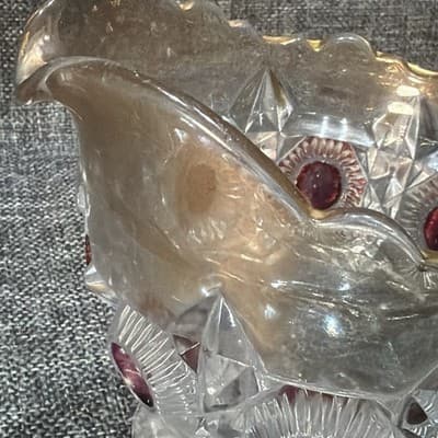 U S Glass Cranberry Flash Star Newport Bullseye And Daisy Creamer Dish 1905 - Thumbnail 2