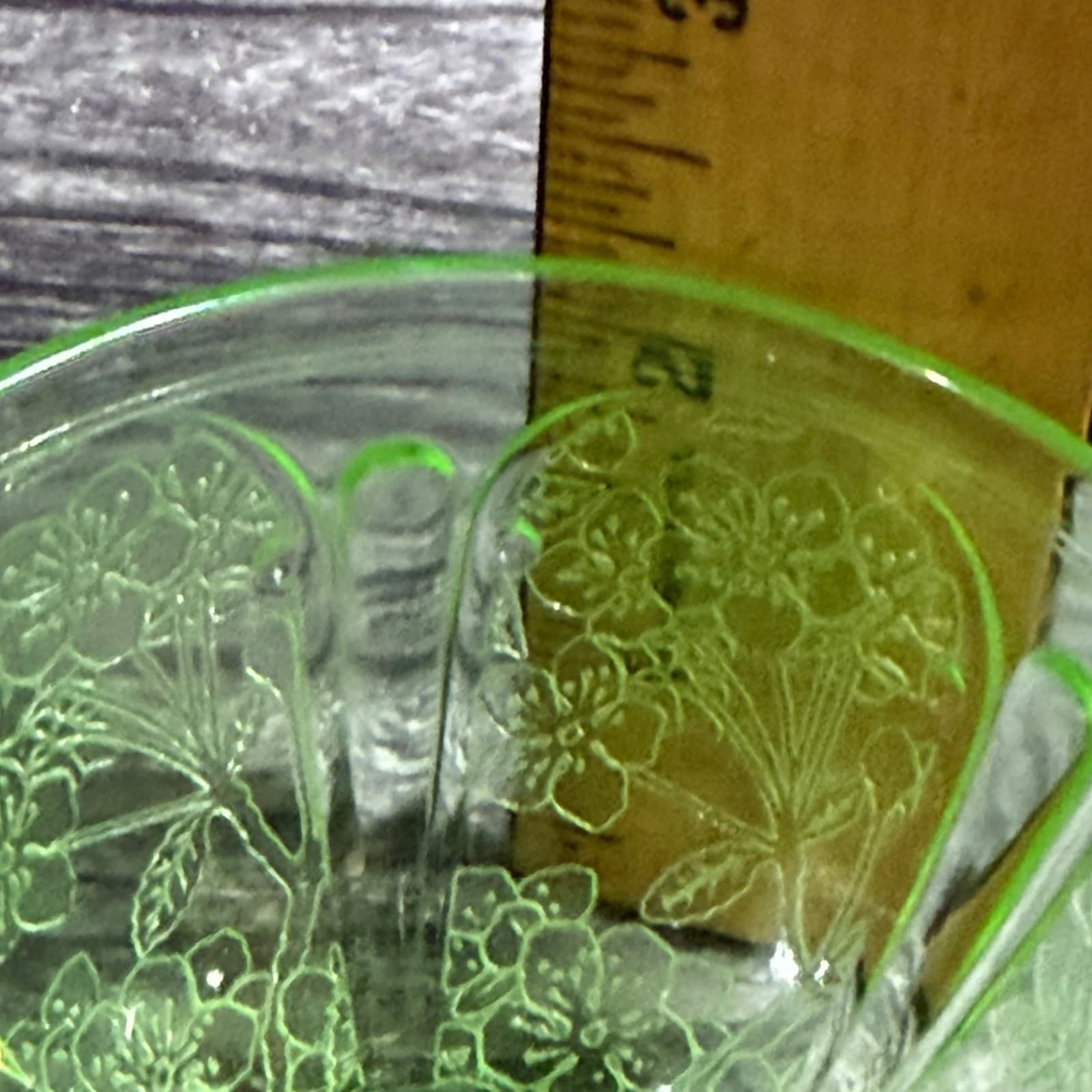 Jeannette Glass Green Depression Glass Teacup & Saucer Set Cherry Blossom Patter - Thumbnail 13