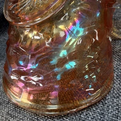 Fenton Vintage Honeycomb Clover Marigold Carnival Glass Bon Bon Dish Handles - Thumbnail 2