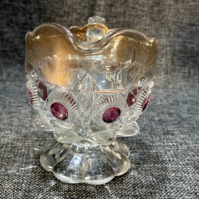U S Glass Cranberry Flash Star Newport Bullseye And Daisy Creamer Dish 1905 - Thumbnail 7
