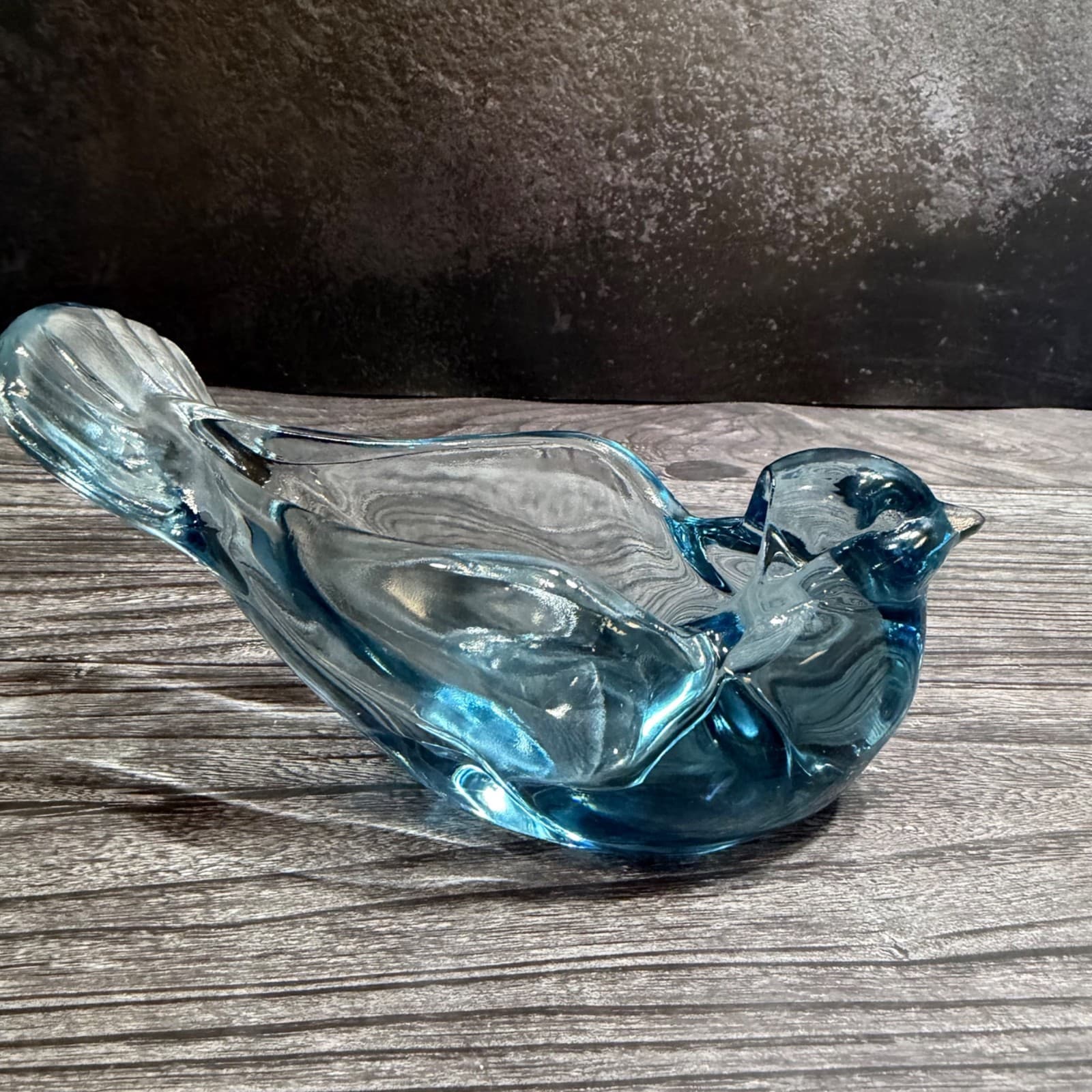 Vintage Fenton Art Glass Blue Dove Bird Votive Candle Holder Or Trinket Dish - Thumbnail 3