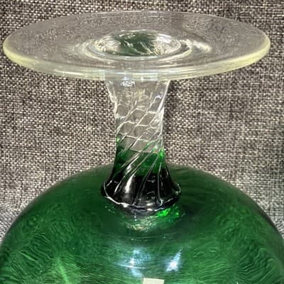 Empoli Italian Emerald Green Optic Glass Brandy Snifter Vase 6” Tall Twist - Thumbnail 7