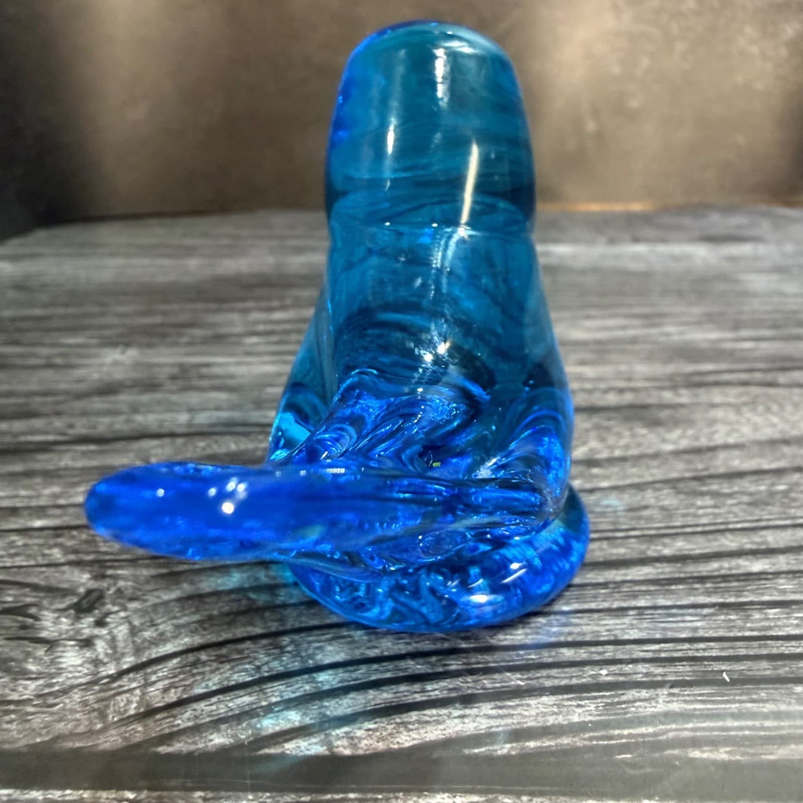 Blue Glass Bird Happiness Figurine 4" Long Handcrafted Vintage Style Home Decor - Thumbnail 4