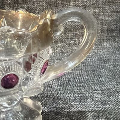 U S Glass Cranberry Flash Star Newport Bullseye And Daisy Creamer Dish 1905 - Thumbnail 5
