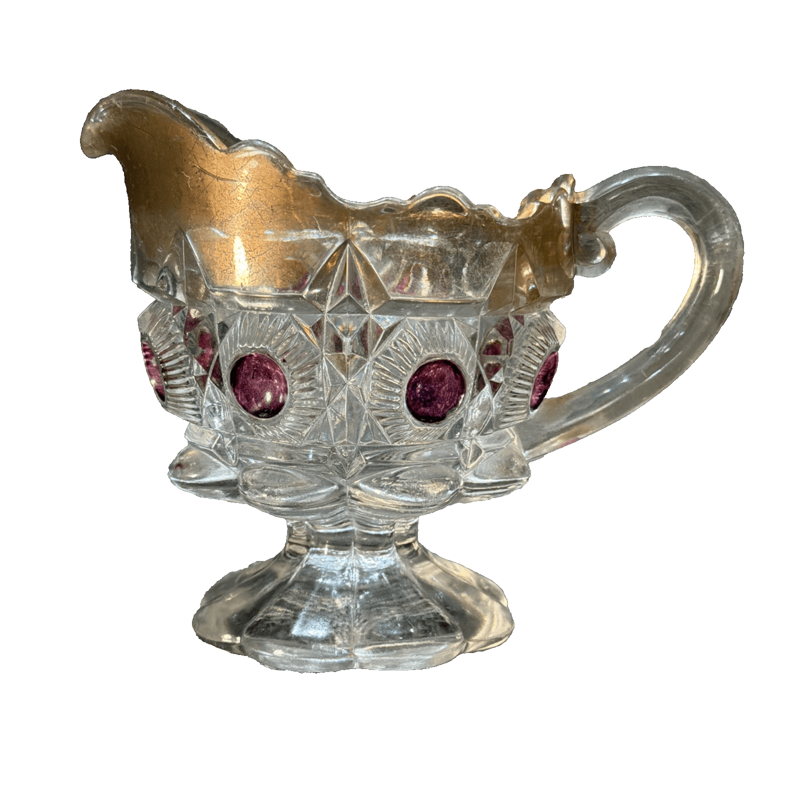 U S Glass Cranberry Flash Star Newport Bullseye And Daisy Creamer Dish 1905