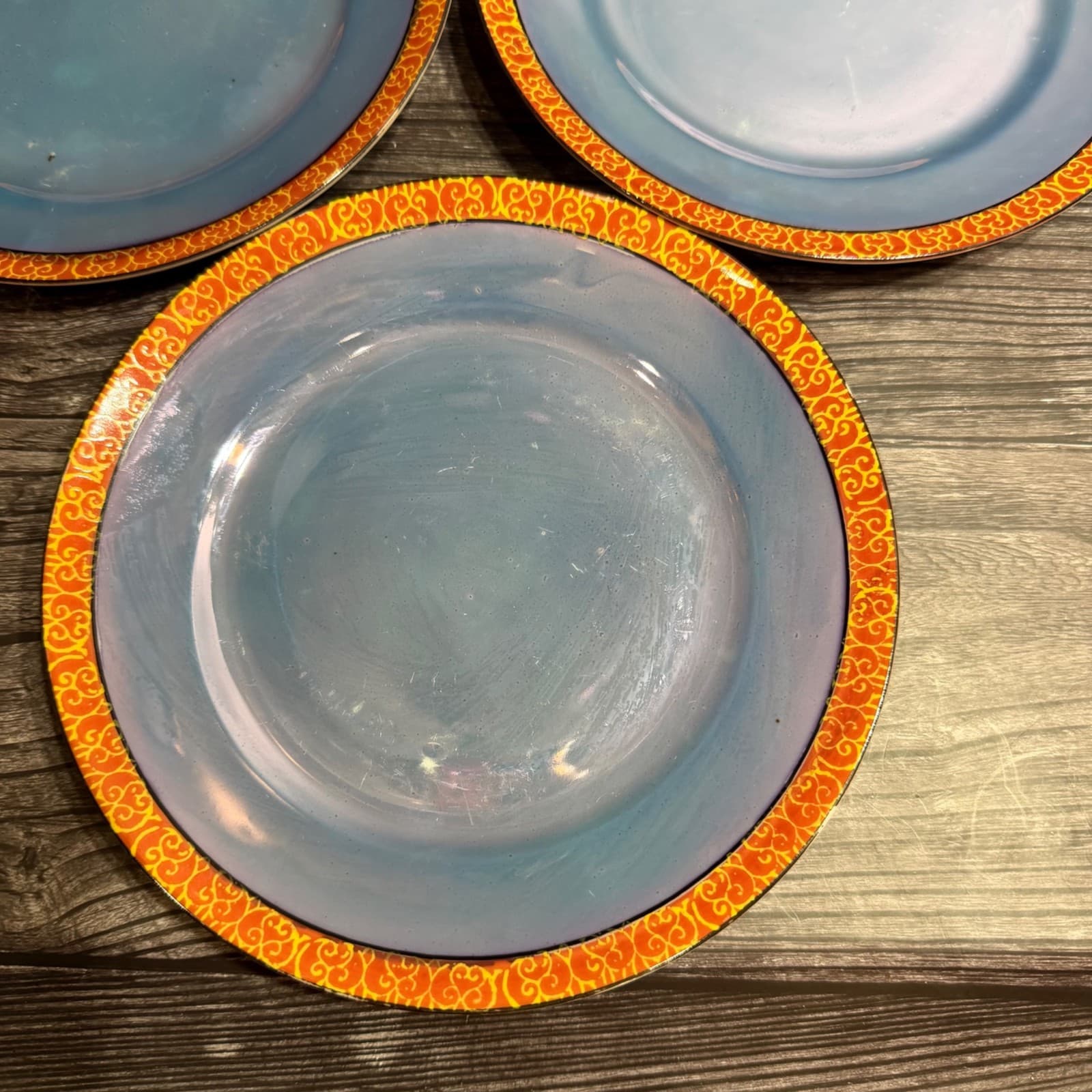 Tashiro Shoten 7.25" Dessert Or Salad Plates Hand Painted Japan Peach Blue - Thumbnail 2