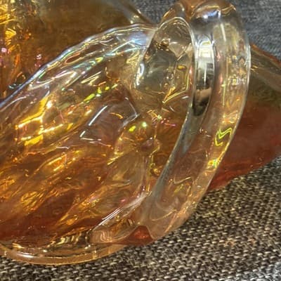 Fenton Vintage Honeycomb Clover Marigold Carnival Glass Bon Bon Dish Handles - Thumbnail 9