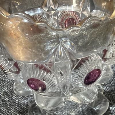 U S Glass Cranberry Flash Star Newport Bullseye And Daisy Creamer Dish 1905 - Thumbnail 3