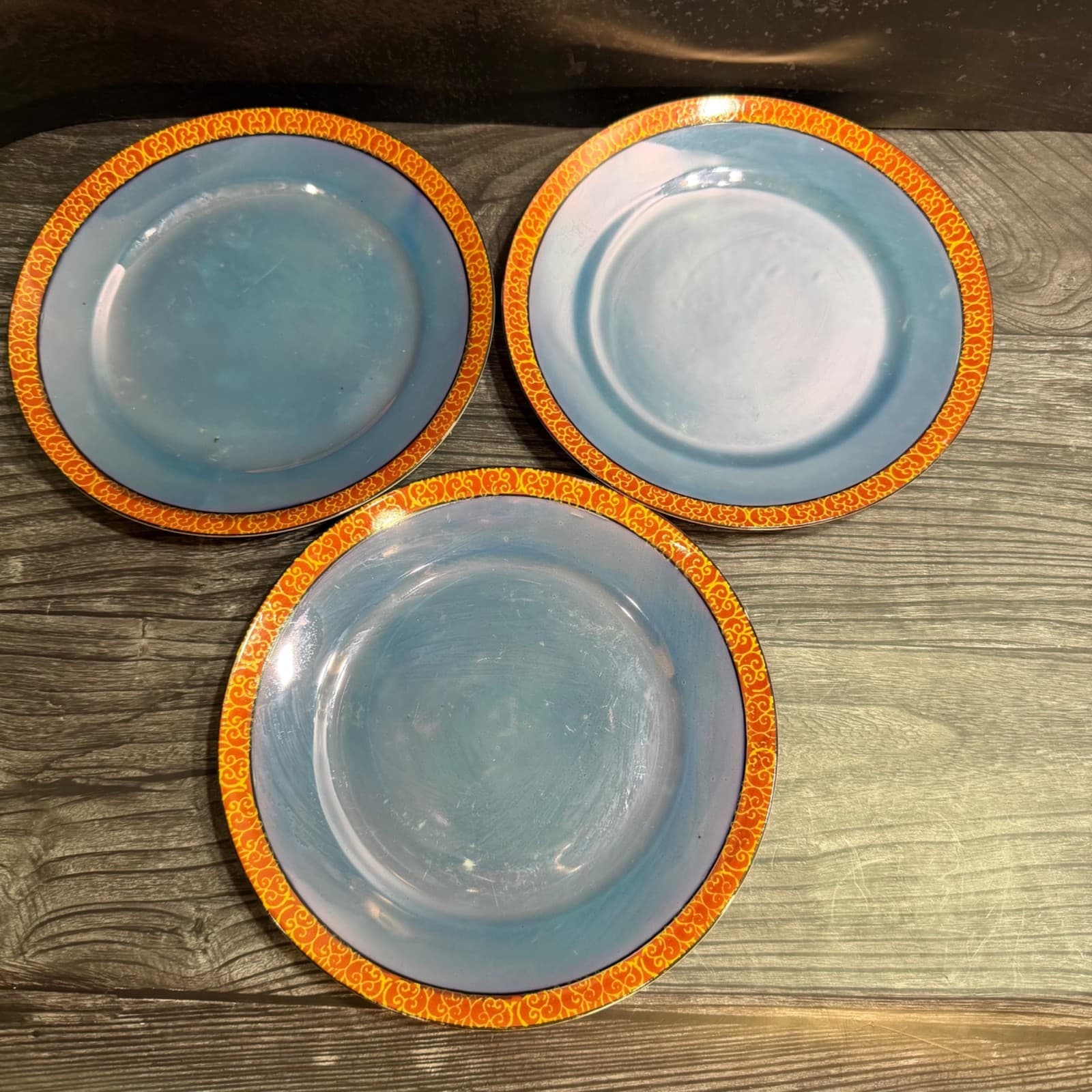 Tashiro Shoten 7.25" Dessert Or Salad Plates Hand Painted Japan Peach Blue