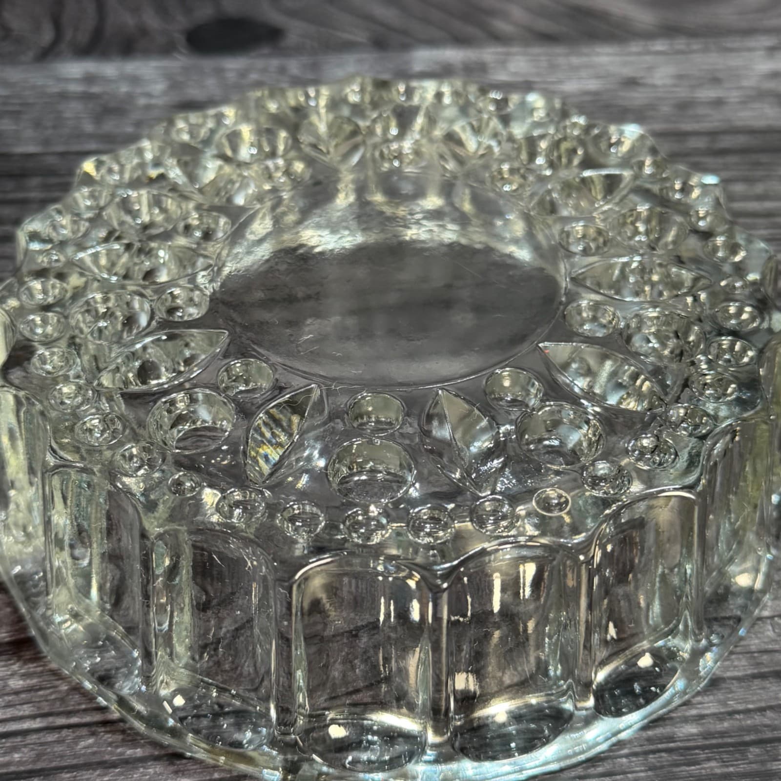 Vintage Clear Pressed Glass Ashtray Trinket Dishes Set Of 2 Floral Design Heavy - Thumbnail 5