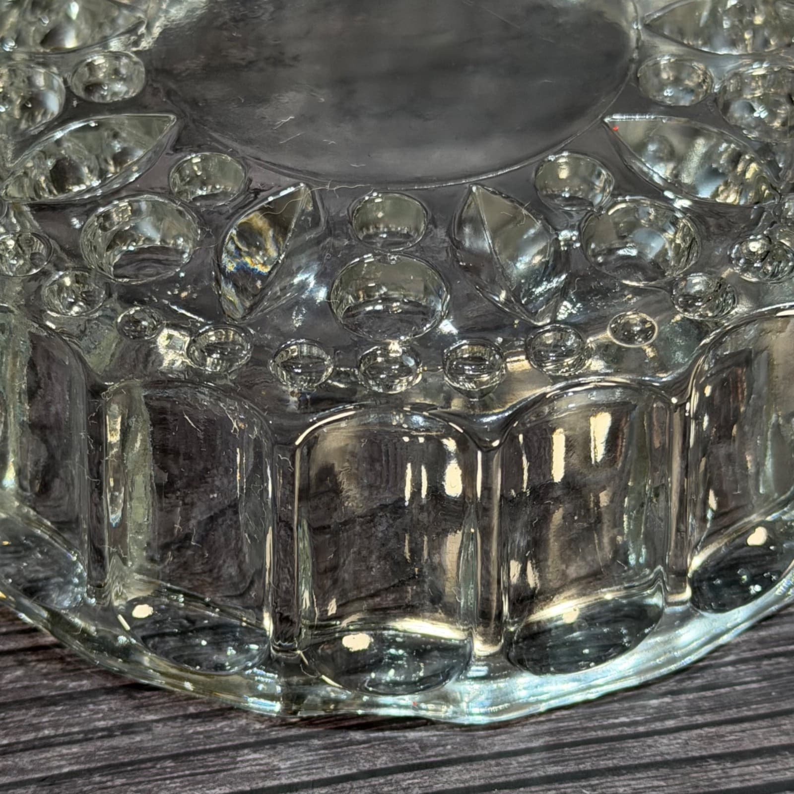 Vintage Clear Pressed Glass Ashtray Trinket Dishes Set Of 2 Floral Design Heavy - Thumbnail 3