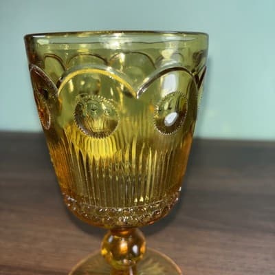 Bartlett Collins Bullseye Stemmed Water Goblet Amber Vintage 1960s Replacement - Thumbnail 3