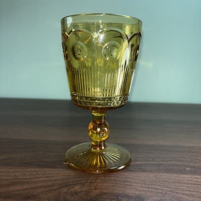 Bartlett Collins Bullseye Stemmed Water Goblet Amber Vintage 1960s Replacement - Thumbnail 5
