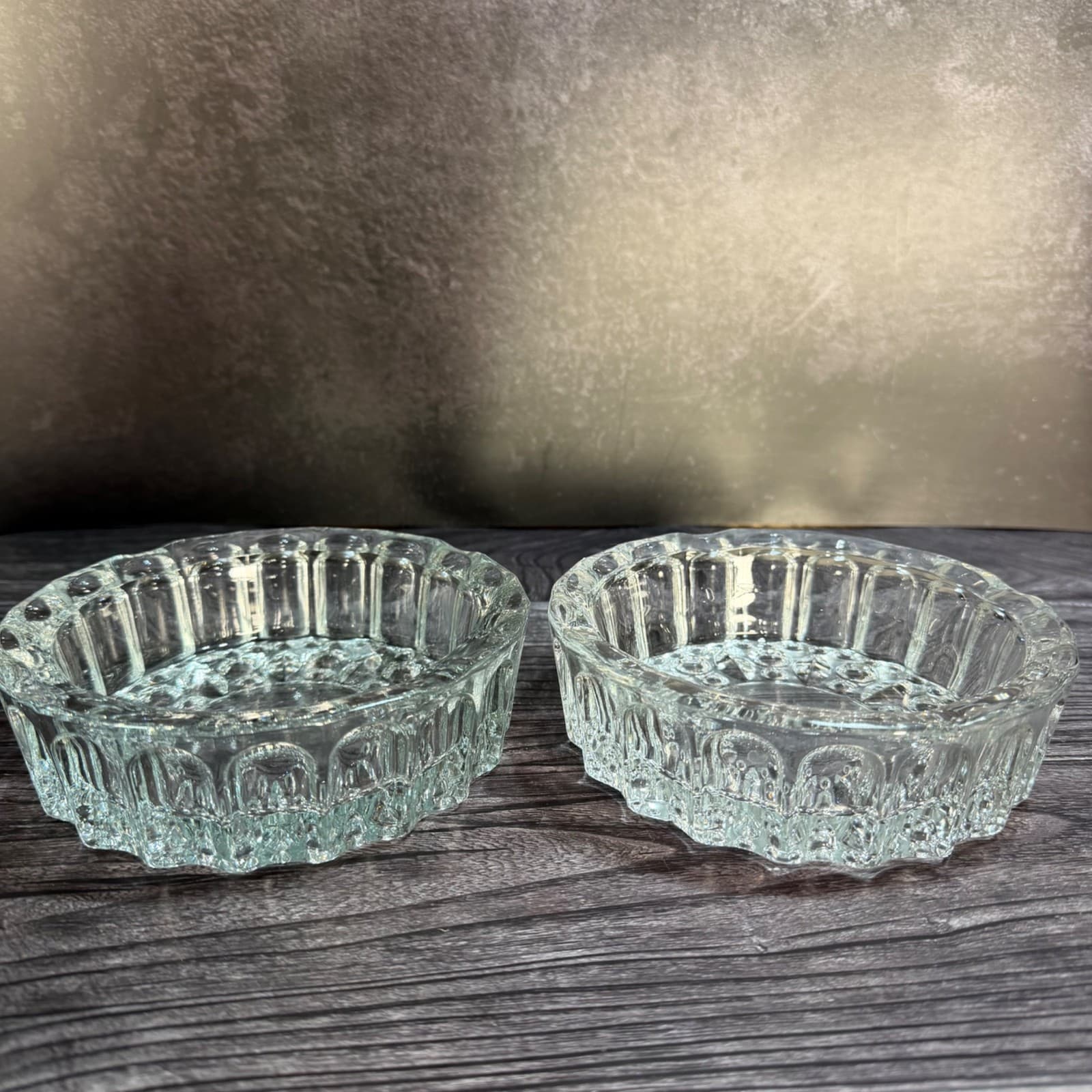 Vintage Clear Pressed Glass Ashtray Trinket Dishes Set Of 2 Floral Design Heavy