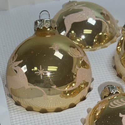 Vintage Victoria Collection 4 Gold Glitter Reindeer Glass Christmas Ornaments - Thumbnail 11