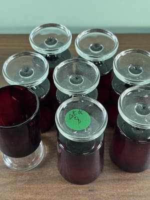 VTG Luminarc Of France Garnet Red Set Of 8 Mini Tinny Sherry Shot glass Footed - Thumbnail 8