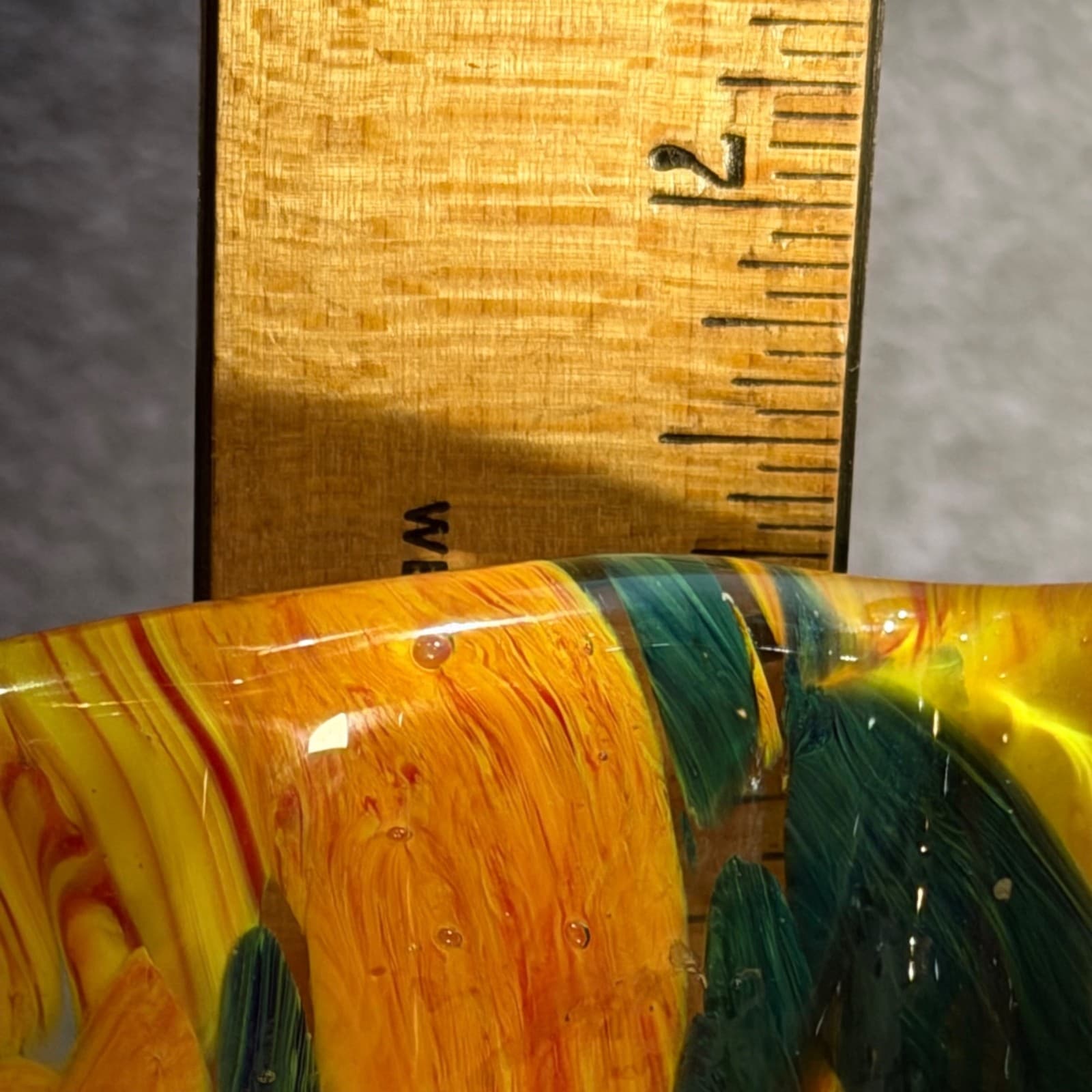 Hand Blown Swirled Art Glass 11.5" Vase Ruffled Edges Orange & Green Vintage - Thumbnail 11