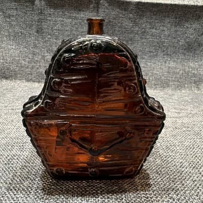 Vintage Glass Treasure Chest Bank Amber Brown Glass Piggy Bank Coin Pirate - Thumbnail 3