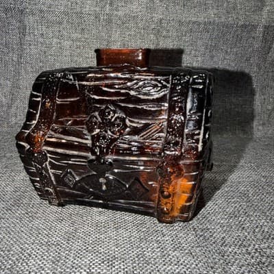 Vintage Glass Treasure Chest Bank Amber Brown Glass Piggy Bank Coin Pirate - Thumbnail 2