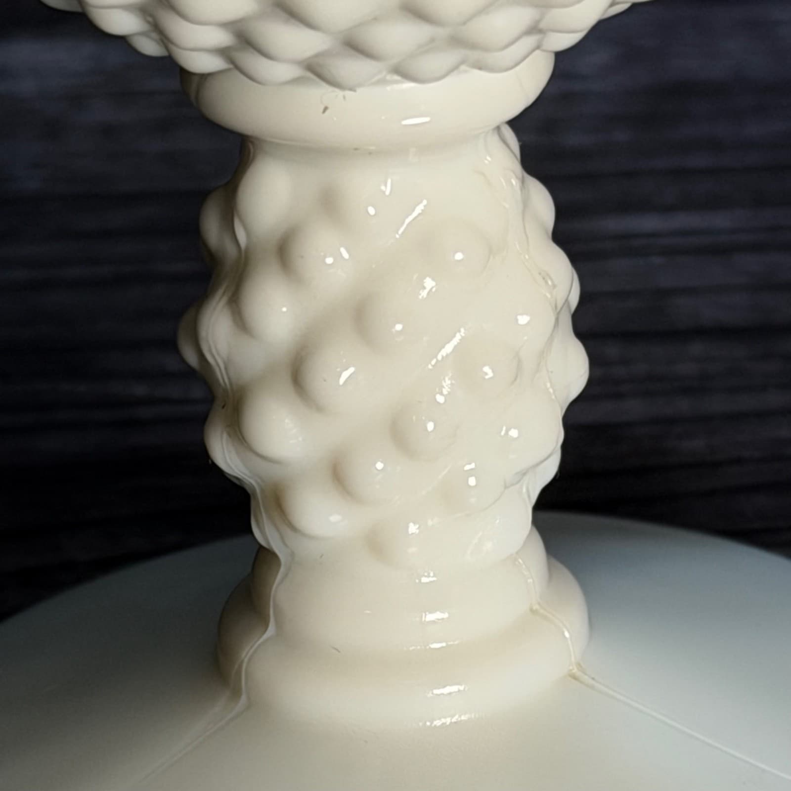 Vintage Milk Glass Hobnail Pedestal Bowl With Ruffled Edge White Décor - Thumbnail 2