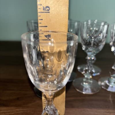 Set Of 8 Tiffin-Franciscan Stemmed Cordial Shot Glasses Oval Cut Glass MCM Bar - Thumbnail 9