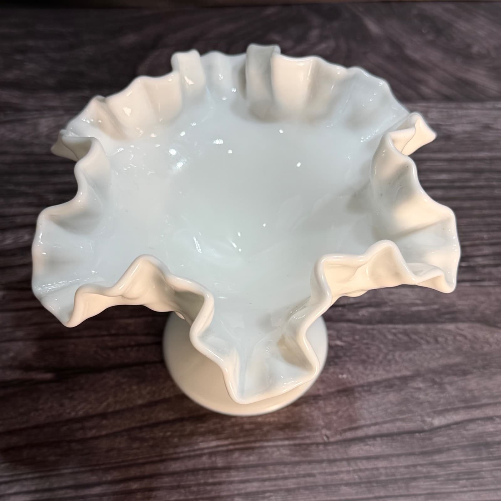 Vintage Milk Glass Hobnail Pedestal Bowl With Ruffled Edge White Décor - Thumbnail 4