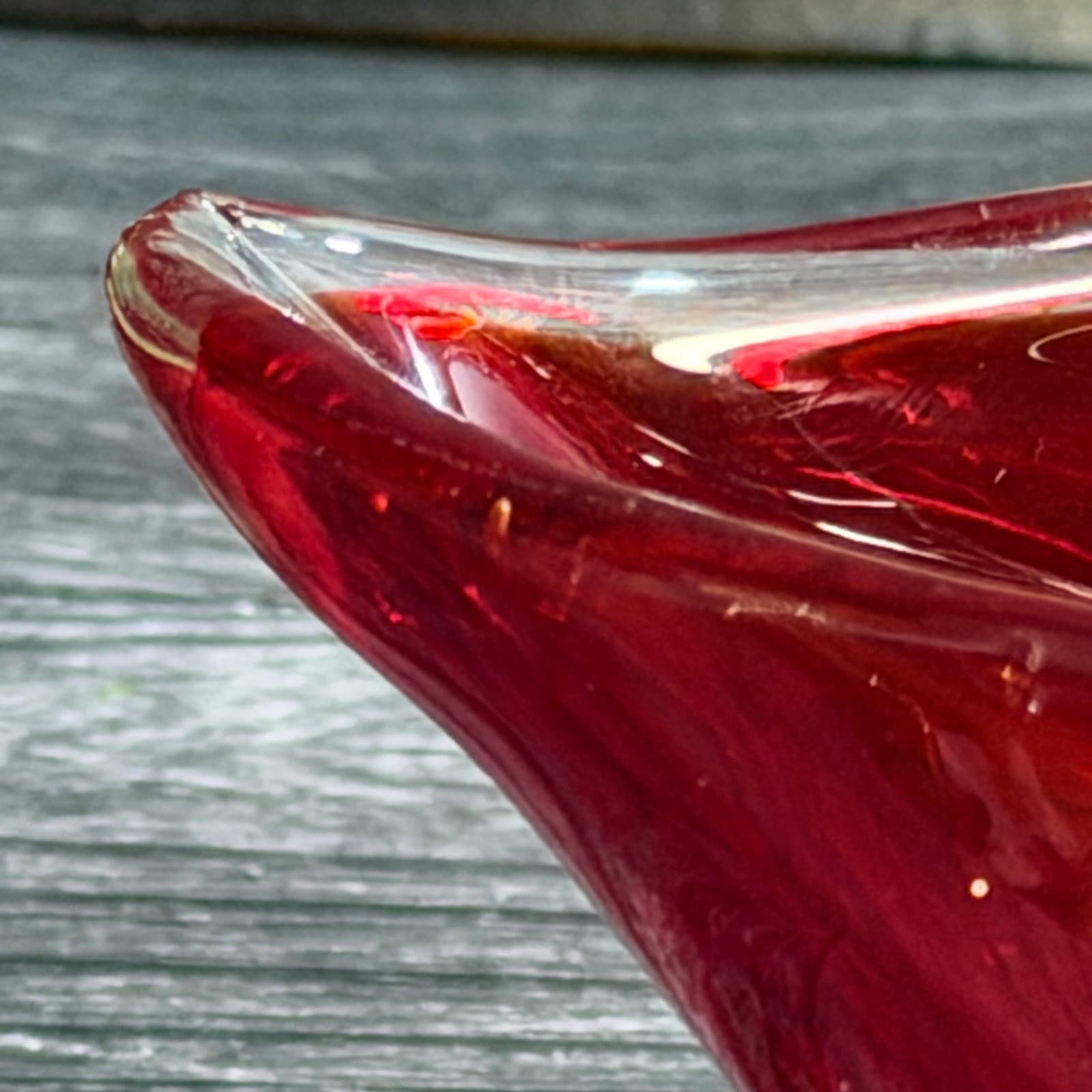 Vintage Hand Blown Glass Swan Dish Red & Clear Decorative Bowl Cigar Ashtray Art - Thumbnail 7