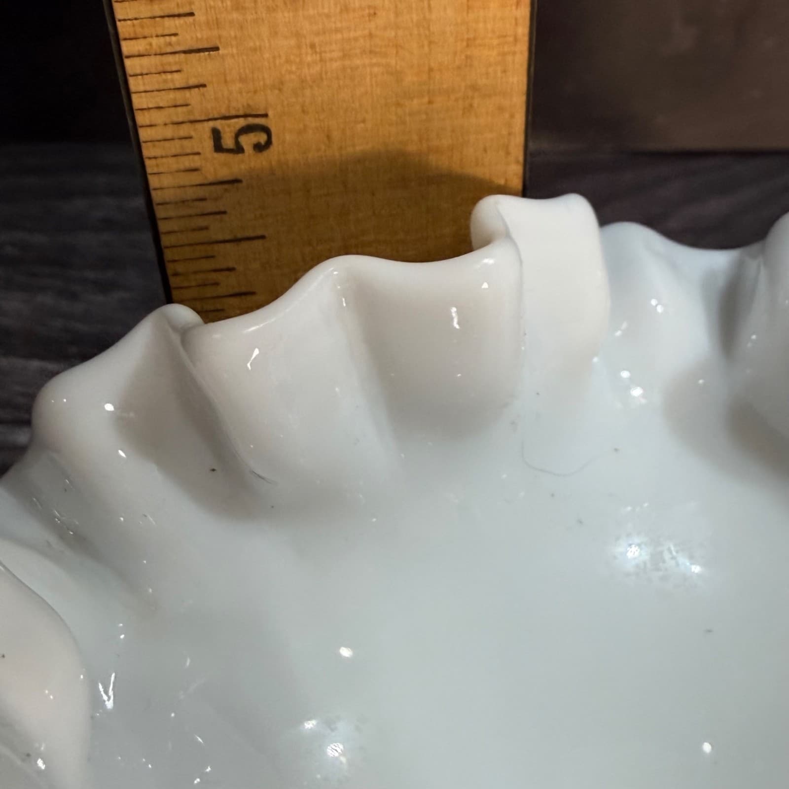 Vintage Milk Glass Hobnail Pedestal Bowl With Ruffled Edge White Décor - Thumbnail 9