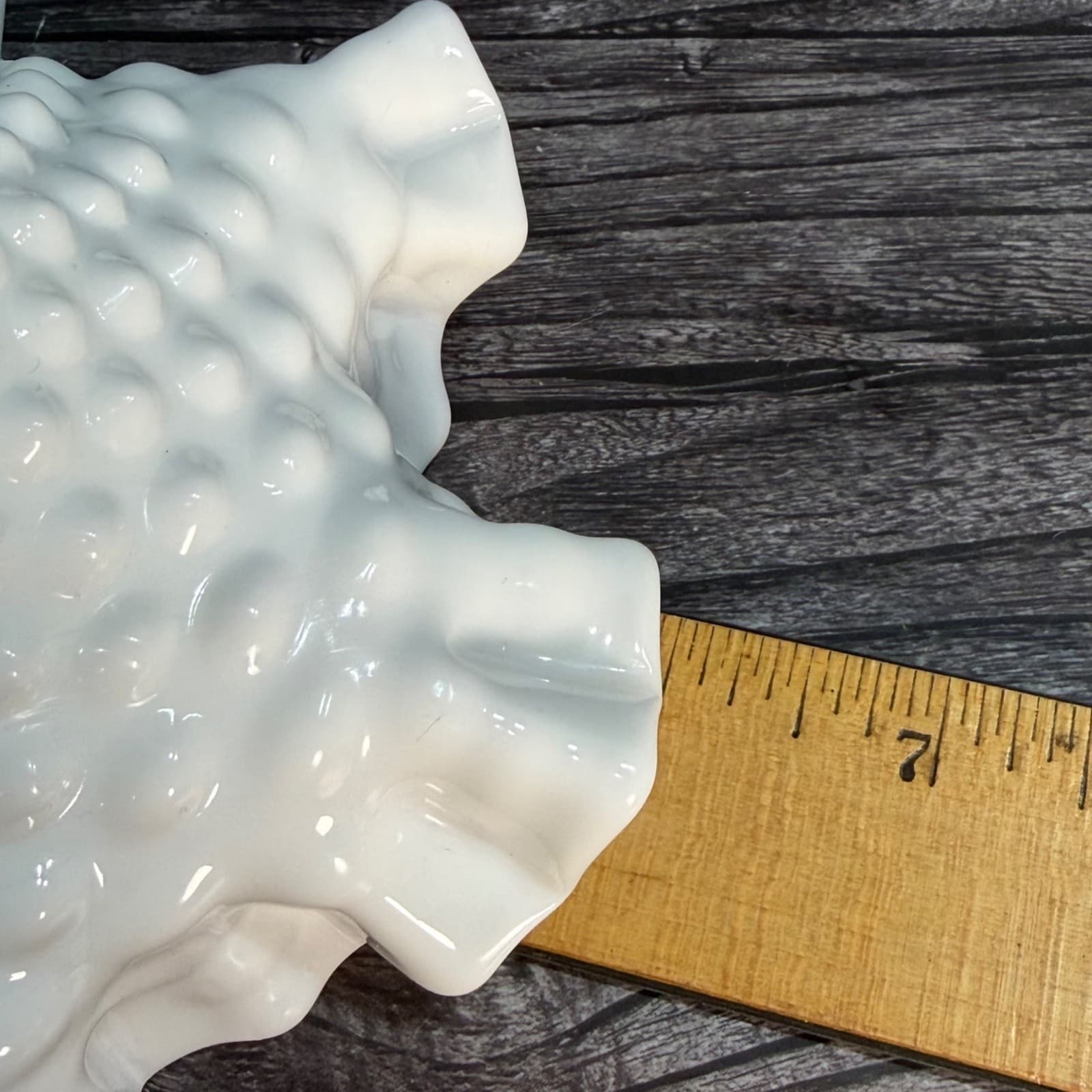 Vintage Milk Glass Hobnail Pedestal Bowl With Ruffled Edge White Décor - Thumbnail 11