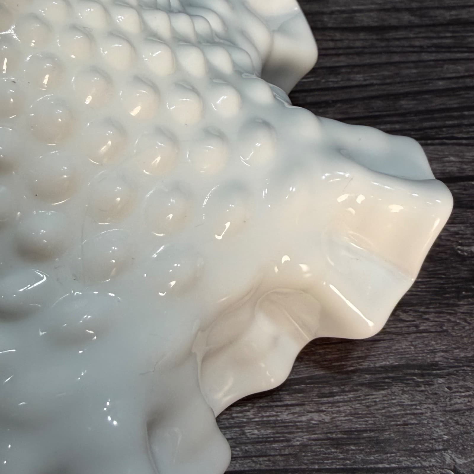 Vintage Milk Glass Hobnail Pedestal Bowl With Ruffled Edge White Décor - Thumbnail 5