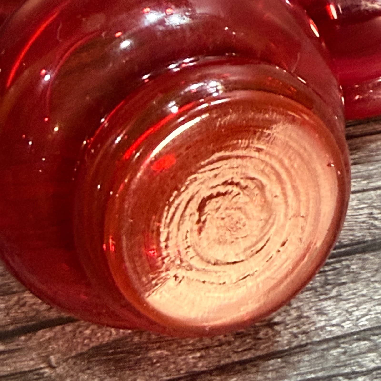 Pair VTG Ruby Red Glass Small Vases Ruffled Edge Elegant Mid-Century Style Blood - Thumbnail 4