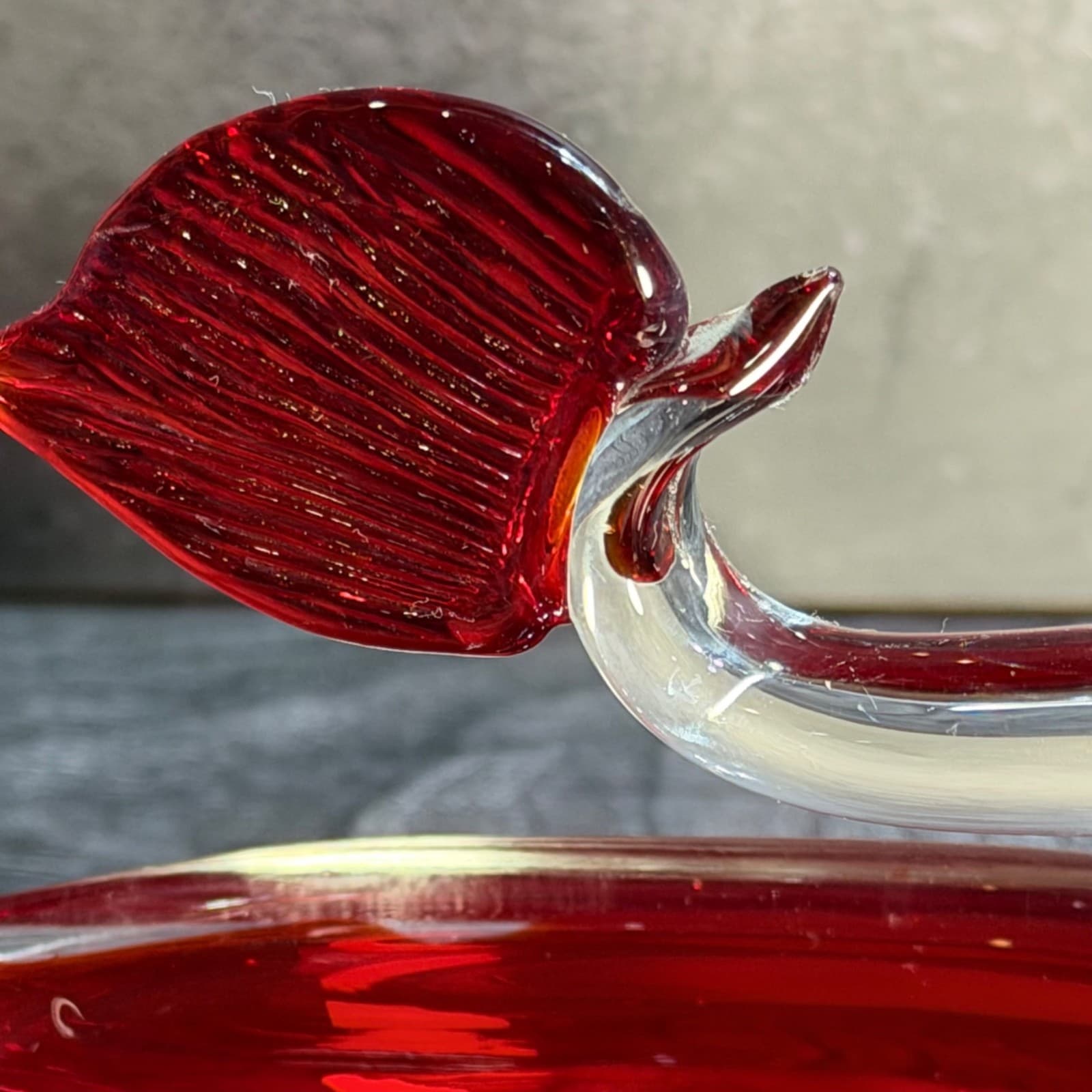 Vintage Hand Blown Glass Swan Dish Red & Clear Decorative Bowl Cigar Ashtray Art - Thumbnail 2
