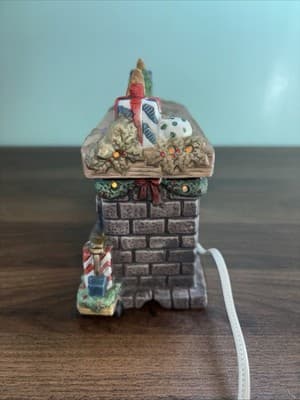 Vintage Lighted Ceramic Christmas Stone fireplace with a mantel Night Light - Thumbnail 9