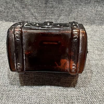 Vintage Glass Treasure Chest Bank Amber Brown Glass Piggy Bank Coin Pirate - Thumbnail 9