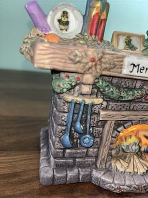 Vintage Lighted Ceramic Christmas Stone fireplace with a mantel Night Light - Thumbnail 4
