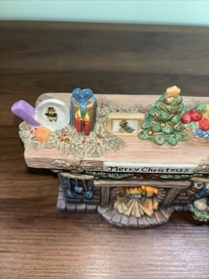 Vintage Lighted Ceramic Christmas Stone fireplace with a mantel Night Light - Thumbnail 3