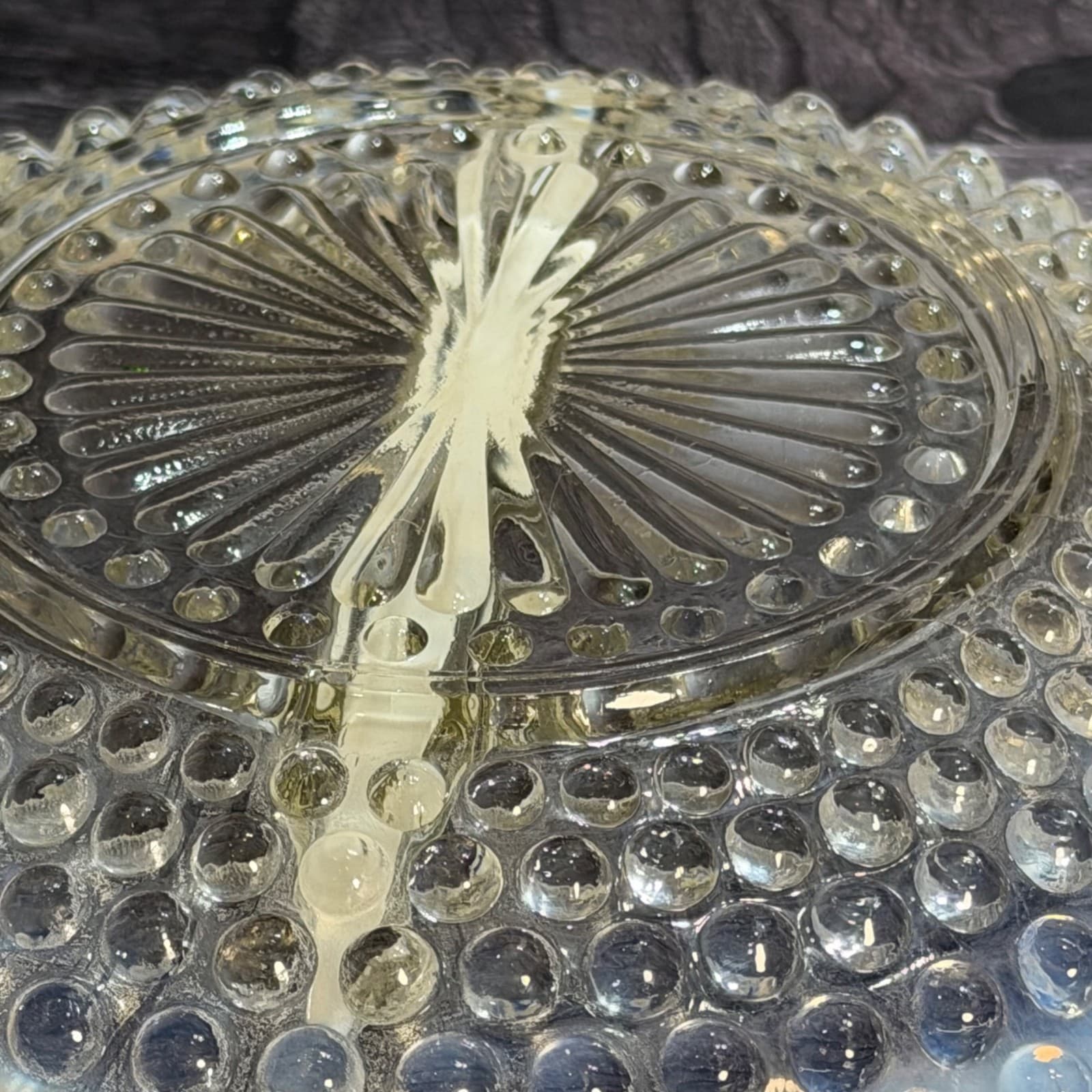 Vintage Relish Opalescent Hobnail Glass Divided Dish With Ruffled Edges - Thumbnail 9