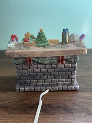 Vintage Lighted Ceramic Christmas Stone fireplace with a mantel Night Light - Thumbnail 8