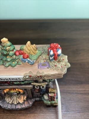 Vintage Lighted Ceramic Christmas Stone fireplace with a mantel Night Light - Thumbnail 6