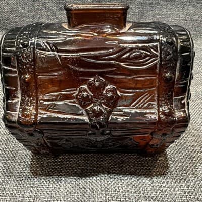 Vintage Glass Treasure Chest Bank Amber Brown Glass Piggy Bank Coin Pirate - Thumbnail 8