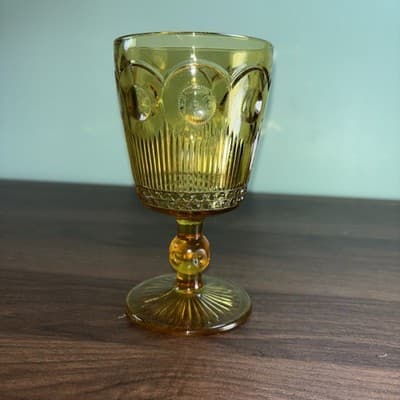 Bartlett Collins Bullseye Stemmed Water Goblet Amber Vintage 1960s Replacement - Thumbnail 6