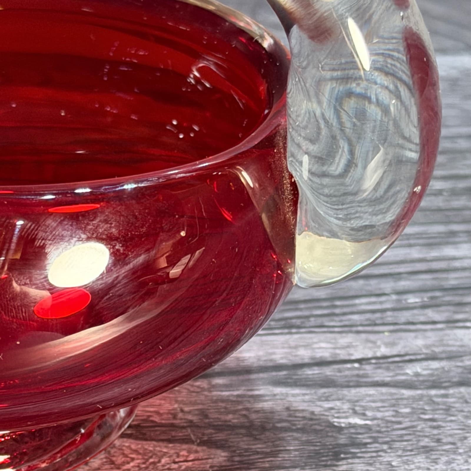 Vintage Hand Blown Glass Swan Dish Red & Clear Decorative Bowl Cigar Ashtray Art - Thumbnail 3