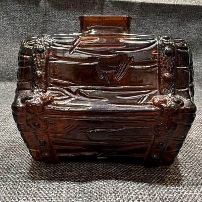 Vintage Glass Treasure Chest Bank Amber Brown Glass Piggy Bank Coin Pirate - Thumbnail 4