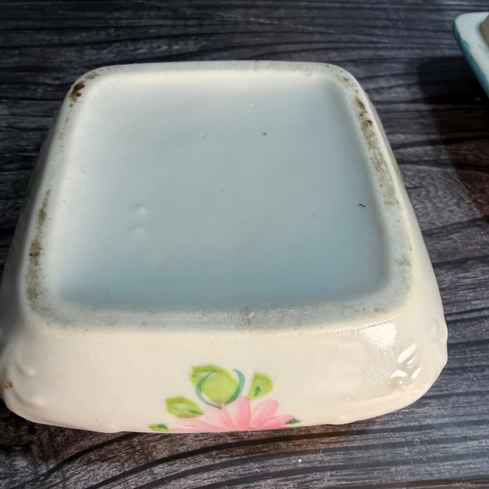 Hand-Painted Floral Ceramic Square Trinket Box With Lid Vintage Hair Keeper - Thumbnail 13