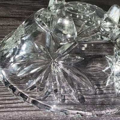 Vintage Anchor Hocking Star Of David Scalloped Clear Pressed Glass Footed Bowl - Thumbnail 13