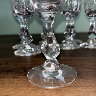 Set Of 8 Tiffin-Franciscan Stemmed Cordial Shot Glasses Oval Cut Glass MCM Bar - Thumbnail 3