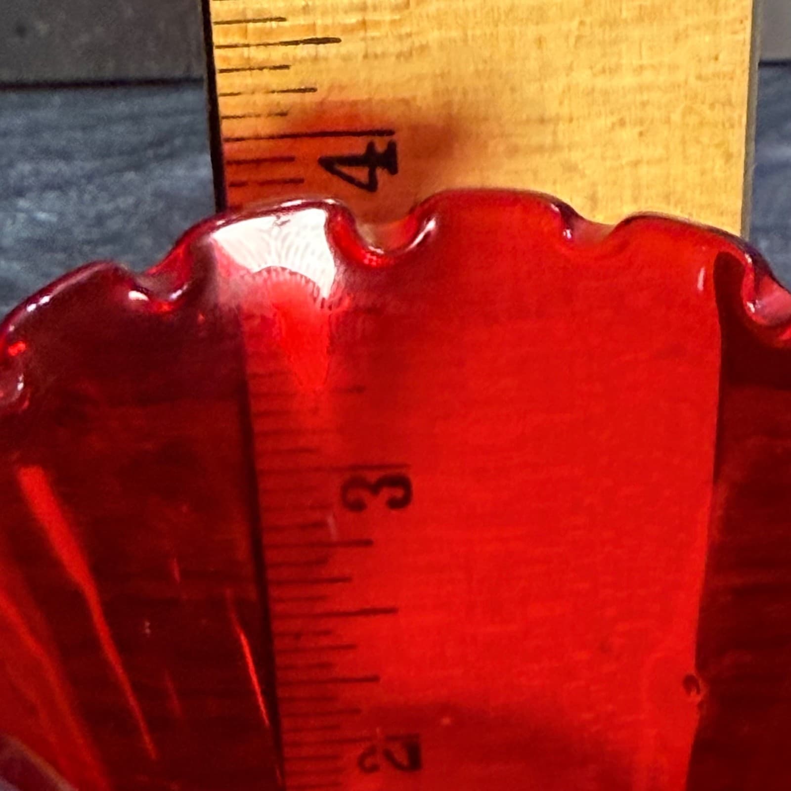 Pair VTG Ruby Red Glass Small Vases Ruffled Edge Elegant Mid-Century Style Blood - Thumbnail 7